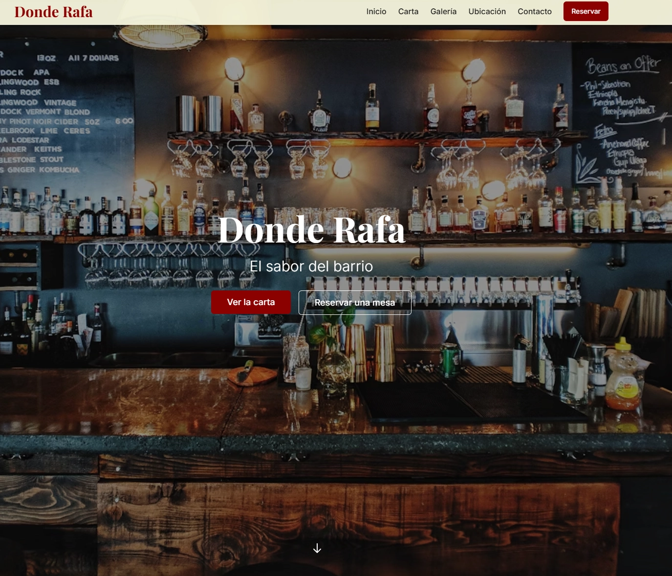 Donde Rafa - sitio web para Donde Rafa Bar desarrollado con React, TypeScript por 404 Studios