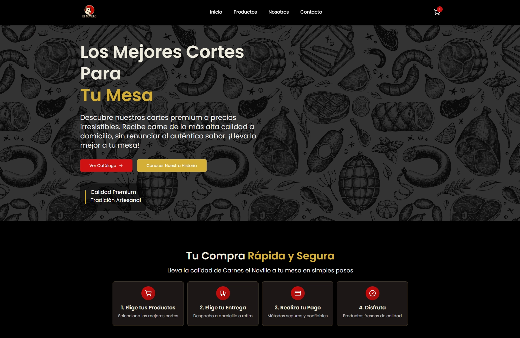 Carnes El Novillo - Tienda online y diseño web - sitio web para Carnes El Novillo Ltda. desarrollado con React, TypeScript por 404 Studios